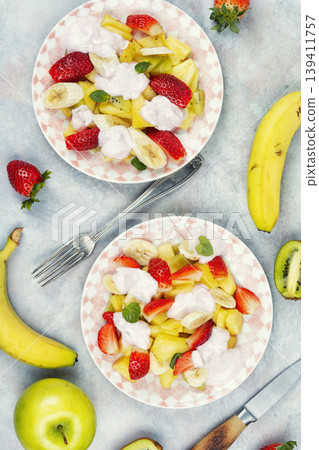 Homemade Fruit Salad with Fresh Ingredients 139411757