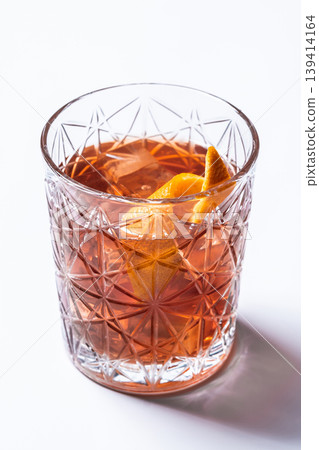 Old Fashioned Cocktail with Orange Peel 139414164