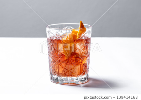 Old Fashioned Cocktail with Orange Peel 139414168