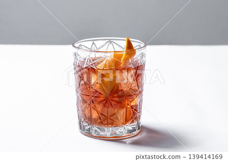 Old Fashioned Cocktail with Orange Peel 139414169