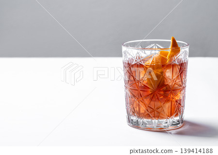 Old Fashioned Cocktail with Orange Peel 139414188