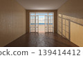 Empty Room Interior with Open Doors to Beach and Ocean View 139414412