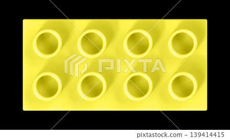 Pastel Yellow Plastic Building Lego Block with Eight Studs on Black Background Pastel Yellow Plastic Building Lego Block with Eight Studs on Black Background 139414415