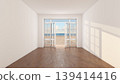 Bright Empty Room with Open Doors and Beach Ocean View 139414416