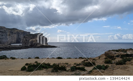 Panoramic view of the sea and the cliffs on the island of Gozo 139414424