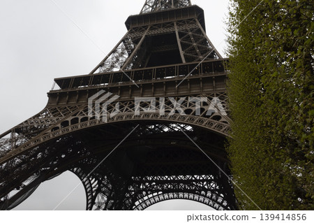 Low angle view of Eiffel Tower with iron structure detail Low angle view of Eiffel Tower with iron structure detail 139414856