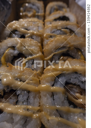 Close up of tempura shrimp sushi 139414862