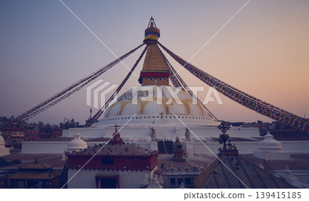 Panorama of Great Boudanath Stupa in Kathmandu city at night, Nepal Panorama of Great Boudanath Stupa in Kathmandu city at night, Nepal 139415185