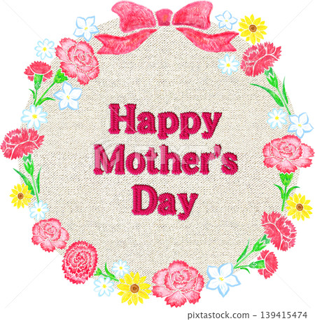 Hand-painted style Mother's Day wreath with embroidered lettering - background fabric Hand-painted style Mother's Day wreath with embroidered lettering - background fabric 139415474