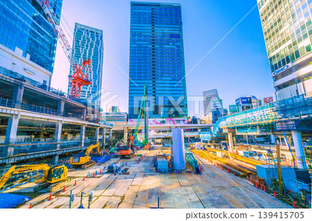 Tokyo cityscape, May 2nd. New facility construction plan above Shibuya Station's west exit… Heavy machinery including ZAXIS 500 LCK lined up… Tokyo cityscape, May 2nd. New facility construction plan above Shibuya Station's west exit… Heavy machinery including ZAXIS 500 LCK lined up… 139415705