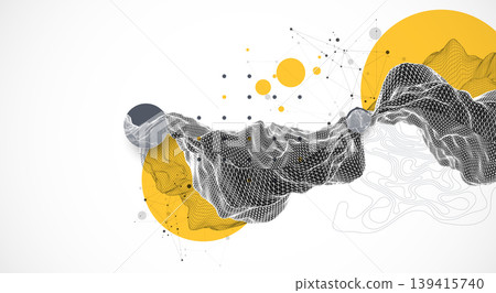 Abstract wireframe background. Modern science art elements. Surface illustration. Abstract wireframe background. Modern science art elements. Surface illustration. 139415740