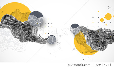 Abstract wireframe background. Modern science art elements. Surface illustration. Abstract wireframe background. Modern science art elements. Surface illustration. 139415741