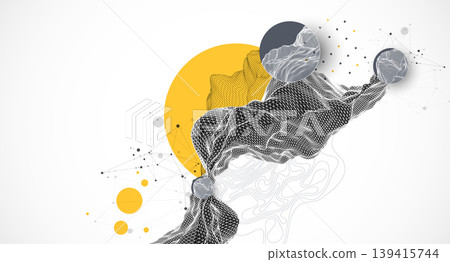 Abstract wireframe background. Modern science art elements. Surface illustration. Abstract wireframe background. Modern science art elements. Surface illustration. 139415744