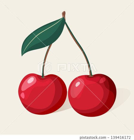 Cherries in cartoon style on a white background. Vector illustration. Cherries in cartoon style on a white background. Vector illustration. 139416172