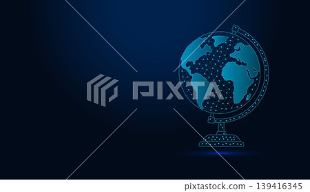Low poly wireframe globe on dark blue background. Low poly wireframe globe on dark blue background. 139416345