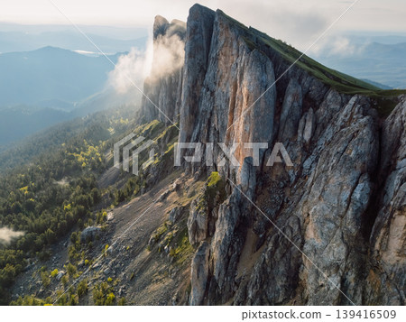 Bolshoy Tkhach dolomite mountain in Caucasus, scenic wall of tall rocks Bolshoy Tkhach dolomite mountain in Caucasus, scenic wall of tall rocks 139416509