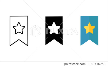 Bookmark favorite icon set outline solid and color vector ribbon tag with star for web app Ui 139416759