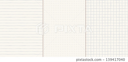 Hand drawn notebook paper seamless vector pattern set, Cream beige organic lined, dot grid and squares check background for journaling, back to school and education designs Hand drawn notebook paper seamless vector pattern set, Cream beige organic lined, dot grid and squares check background for journaling, back to school and education designs 139417040