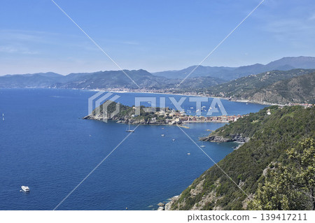 sestri levante village view from punta manara trail sestri levante village view from punta manara trail 139417211