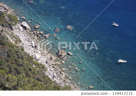 Riva Trigoso Beach view from punta manara trail Riva Trigoso Beach view from punta manara trail 139417215