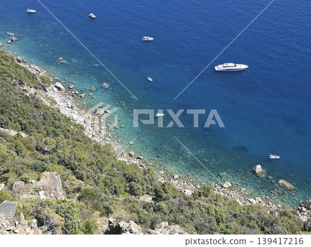 Riva Trigoso Beach view from punta manara trail Riva Trigoso Beach view from punta manara trail 139417216