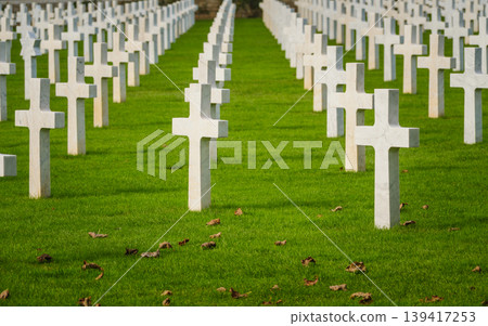 St. Mihiel American Cemetery in Thiaucourt France. White crosses graves of American military dead from World War I. St. Mihiel American Cemetery in Thiaucourt France. White crosses graves of American military dead from World War I. 139417253