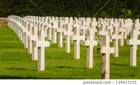 St. Mihiel American Cemetery in Thiaucourt France. White crosses graves of American military dead from World War I. St. Mihiel American Cemetery in Thiaucourt France. White crosses graves of American military dead from World War I. 139417255