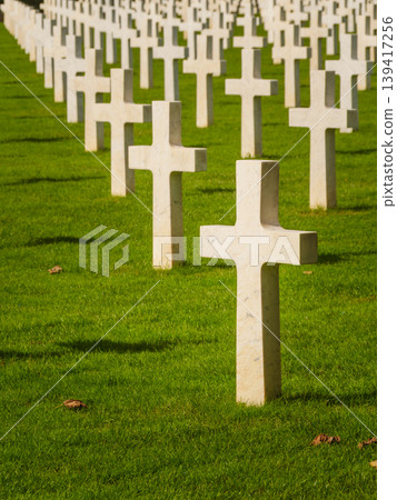 St. Mihiel American Cemetery in Thiaucourt France. White crosses graves of American military dead from World War I. St. Mihiel American Cemetery in Thiaucourt France. White crosses graves of American military dead from World War I. 139417256