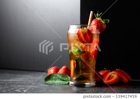 Refreshing drink with ice, mint, and strawberries. Refreshing drink with ice, mint, and strawberries. 139417459