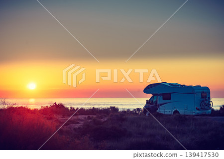 Caravan on sea at sunrise. Caravan on sea at sunrise. 139417530