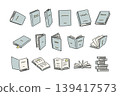 Book illustration set, with lines, hand-drawn style, various angles. 139417573
