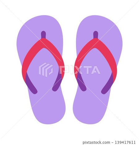 pair of purple flip flops, flat illustration on white background 139417611