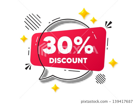 Discount chat speech bubble. Social media concept. 30 percent discount tag. Sale offer price sign. Special offer symbol. Red chat message. Offer speech bubble. Glare 3d stars. Vector Discount chat speech bubble. Social media concept. 30 percent discount tag. Sale offer price sign. Special offer symbol. Red chat message. Offer speech bubble. Glare 3d stars. Vector 139417687