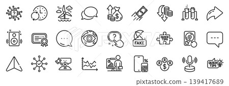 Teacher, Question button and Inflation line icons pack. Share, Message, Paper plane icons. Certificate, Survey check, Messenger web icon. Buying currency, Diagram chart, Fake news pictogram. Vector Teacher, Question button and Inflation line icons pack. Share, Message, Paper plane icons. Certificate, Survey check, Messenger web icon. Buying currency, Diagram chart, Fake news pictogram. Vector 139417689