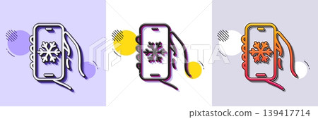 Air conditioning line icon. Halftone dotted pattern. Gradient icon with grain shadow. Hand hold phone sign. Cellphone with screen notification symbol. Line air conditioning icon. Vector 139417714