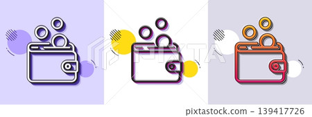 Wallet money line icon. Halftone dotted pattern. Gradient icon with grain shadow. Cash coins sign. Business income symbol. Line wallet money icon. Various designs. Vector 139417726