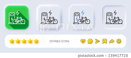 Electric bike line icon. Neumorphic, Flat shadow, 3d buttons. Motorized bicycle transport sign. Charge ebike symbol. Line electric bike icon. Social media icons. Vector Electric bike line icon. Neumorphic, Flat shadow, 3d buttons. Motorized bicycle transport sign. Charge ebike symbol. Line electric bike icon. Social media icons. Vector 139417728