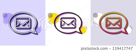Mail line icon. Halftone dotted pattern. Gradient icon with grain shadow. Messenger communication sign. E-mail symbol. Line messenger icon. Various designs. Vector Mail line icon. Halftone dotted pattern. Gradient icon with grain shadow. Messenger communication sign. E-mail symbol. Line messenger icon. Various designs. Vector 139417747