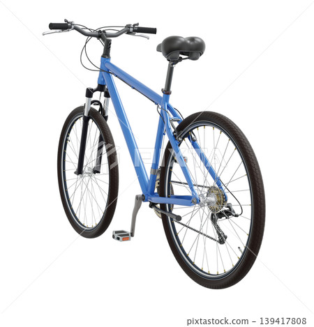 Blue bicycle, side back view. Black leather saddle and handles. Png clipart isolated on transparent background Blue bicycle, side back view. Black leather saddle and handles. Png clipart isolated on transparent background 139417808