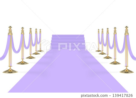 Purple carpet on stairs with ropes on golden stanchions Purple carpet on stairs with ropes on golden stanchions 139417826