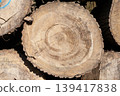 Pile of wood logs, closeup of clean cut of chopped firewood logs. Natural wooden background 139417838