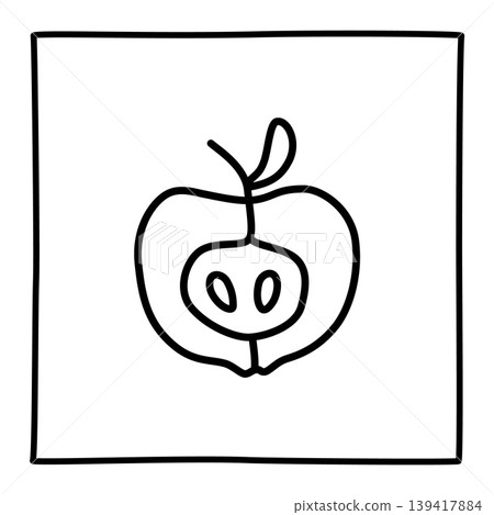 Apple half doodle icon hand drawn with thin line in minimalistic style 139417884