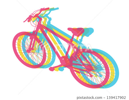 Bicycle in three colors. Mountain sport bike graphic design Bicycle in three colors. Mountain sport bike graphic design 139417902