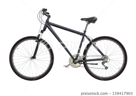 Black bicycle, side view isolated on white background, 3D illustration Black bicycle, side view isolated on white background, 3D illustration 139417903