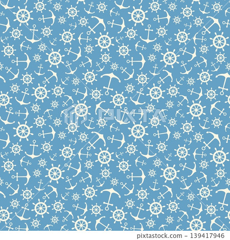 Nautical seamless pattern with ship wheels and anchors Nautical seamless pattern with ship wheels and anchors 139417946