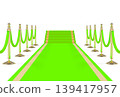 Green carpet on stairs with ropes on golden stanchions 139417957