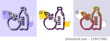 Healthy food and drink line icon. Halftone dotted pattern. Gradient icon with grain shadow. Water with apple sign. Gym fit bottle symbol. Line healthy food icon. Various designs. Vector Healthy food and drink line icon. Halftone dotted pattern. Gradient icon with grain shadow. Water with apple sign. Gym fit bottle symbol. Line healthy food icon. Various designs. Vector 139417965