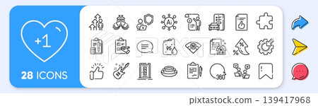 Approved document, Puzzle and Chat line icons. Interest rate, AI generate, Inflation icons. Pack of Dishes, Seo gear, Lease contract icon. 360 degrees, 5g wifi, Car registration pictogram. Vector Approved document, Puzzle and Chat line icons. Interest rate, AI generate, Inflation icons. Pack of Dishes, Seo gear, Lease contract icon. 360 degrees, 5g wifi, Car registration pictogram. Vector 139417968