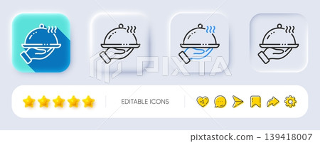 Restaurant food line icon. Neumorphic, Flat shadow, 3d buttons. Dinner sign. Hotel room service symbol. Line restaurant food icon. Social media icons. Vector 139418007