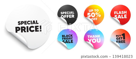 Special price sticker tag. Special offer paper price tags. Special price tag. Sale sign. Advertising Discounts symbol. Discount, black friday sticker. Promo banner. Vector 139418023